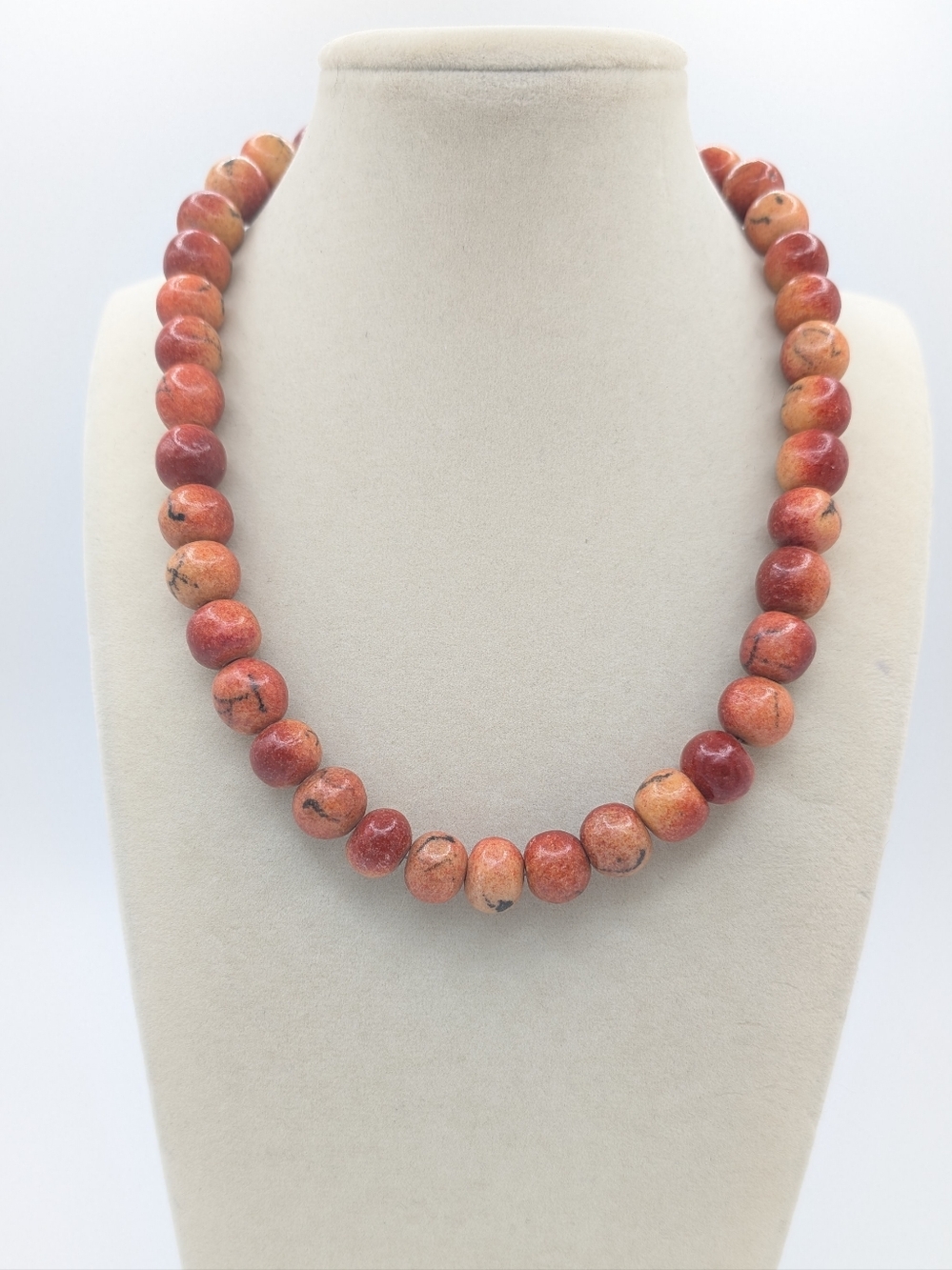 Vintage Apple Sponge Coral Beaded Necklace 17"